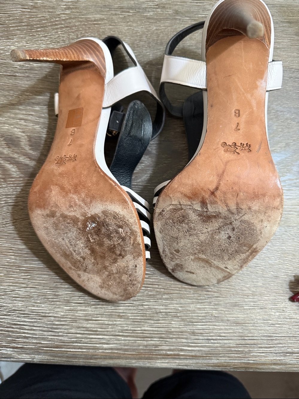 Coach white Leather T-Strap Woven Slingback Heels - Picture 4 of 8